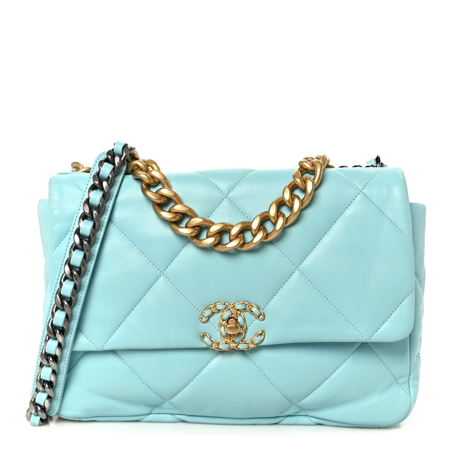 Chanel Lambskin Quilted Large Chanel 19 Flap Light Blue