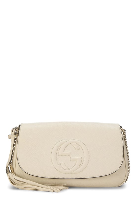White Grained Leather Soho Chain Flap Crossbody