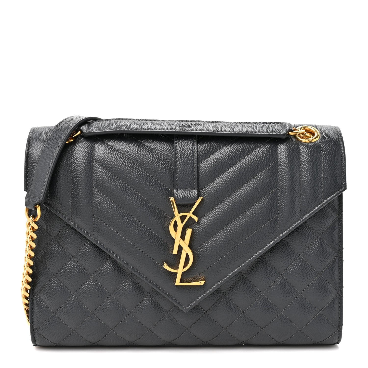Saint Laurent Grain De Poudre Textured Mixed Matelasse Triquilt Medium Monogram Satchel Dark Smog