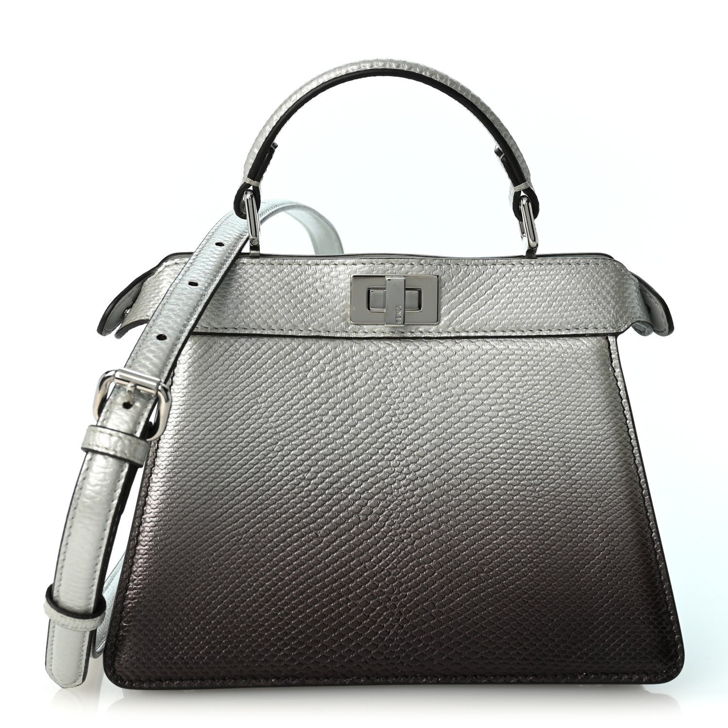 Fendi Metallic Karung Graduated Effect Petite Peekaboo I SEE U Satchel Grigio