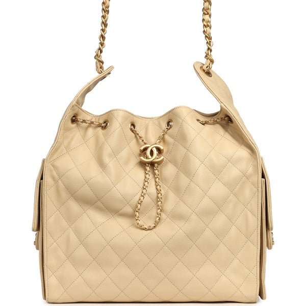 Chanel Medium 25 Hobo Bag Light Beige Caviar Antique Gold Hardware