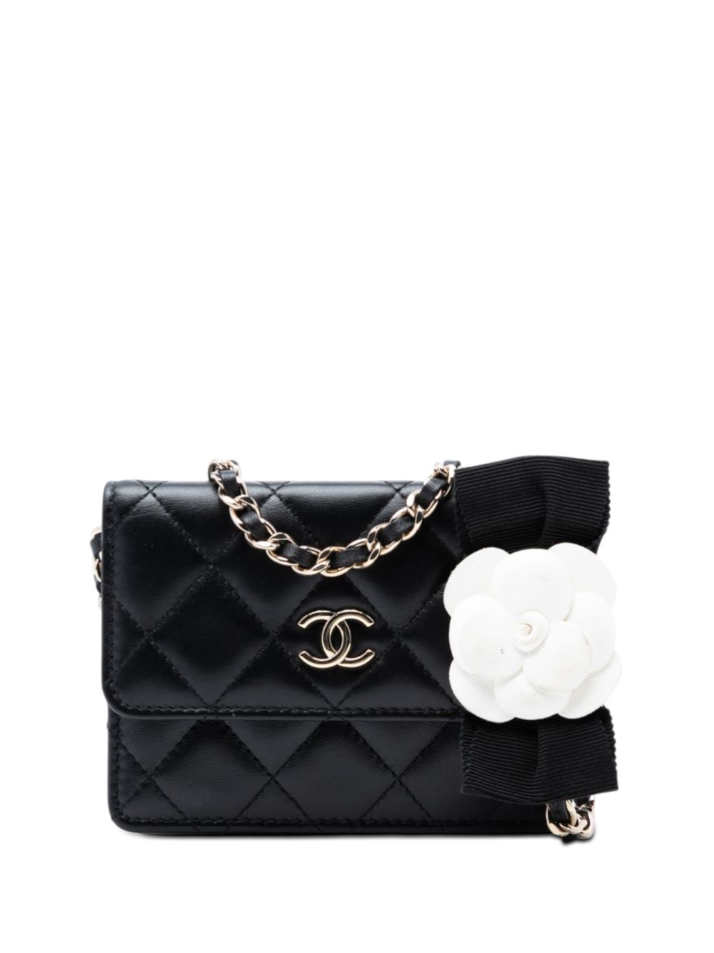 2021 Quilted Lambskin Camellia Bow Card Holder On Chain crossbody bag