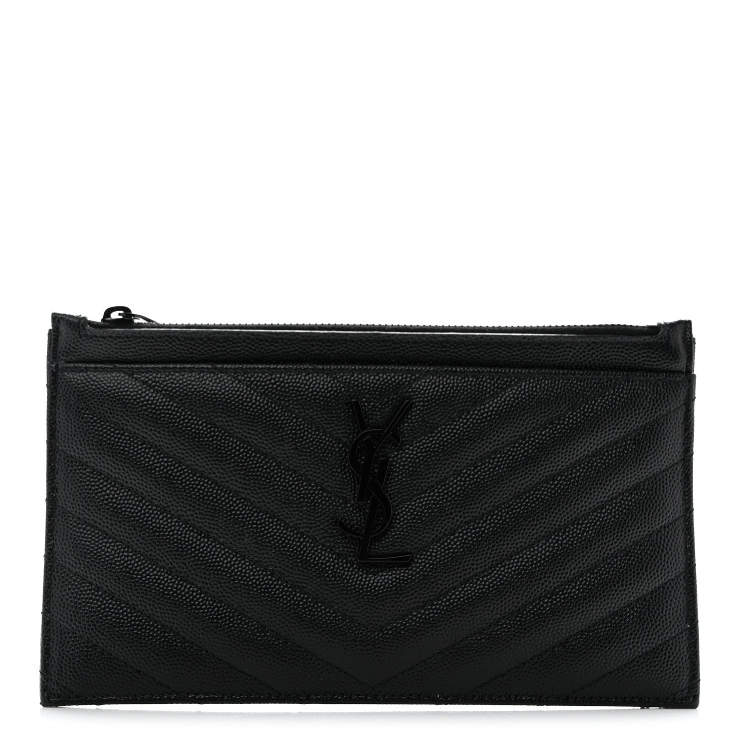 Saint Laurent Grain De Poudre Chevron Monogram Monochrome Bill Pouch Black