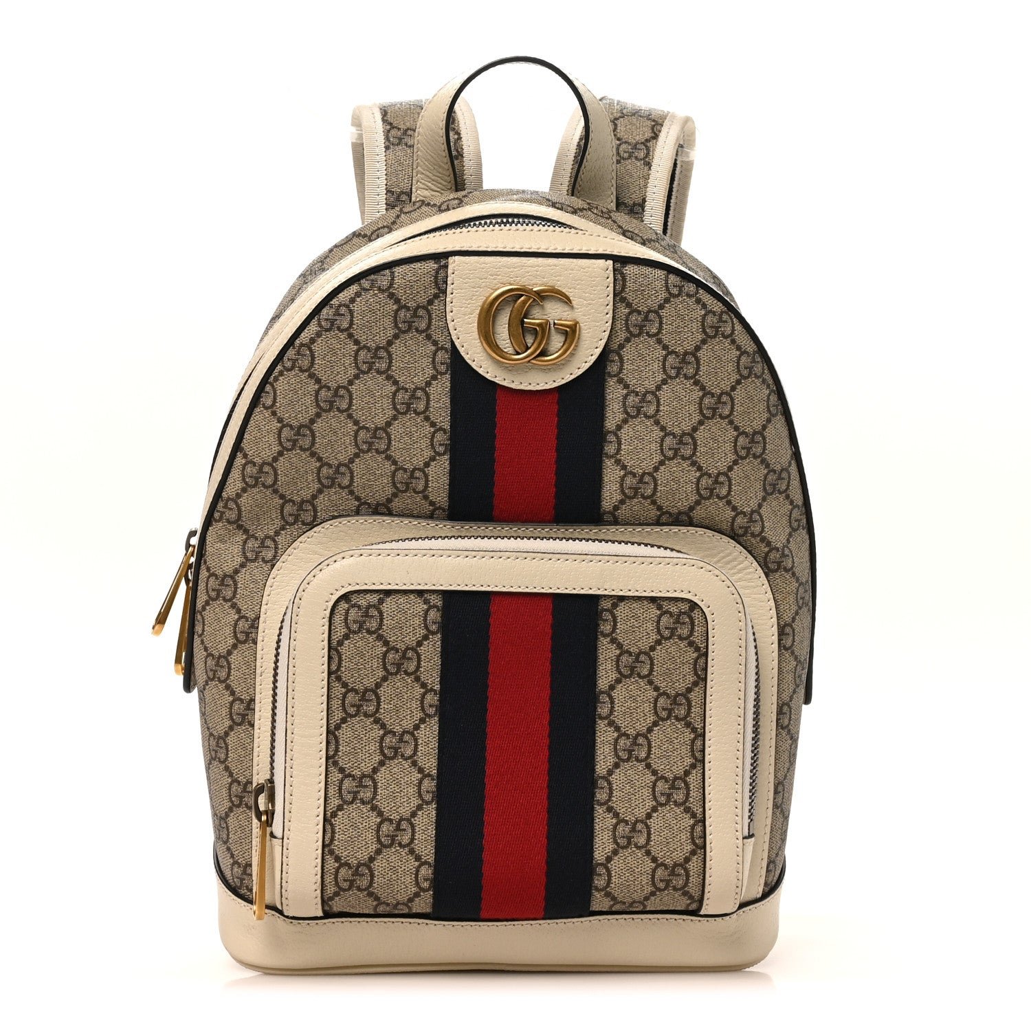 Gucci GG Supreme Monogram Textured Calfskin Web Small Ophidia Day Backpack Beige Ebony Mystic White