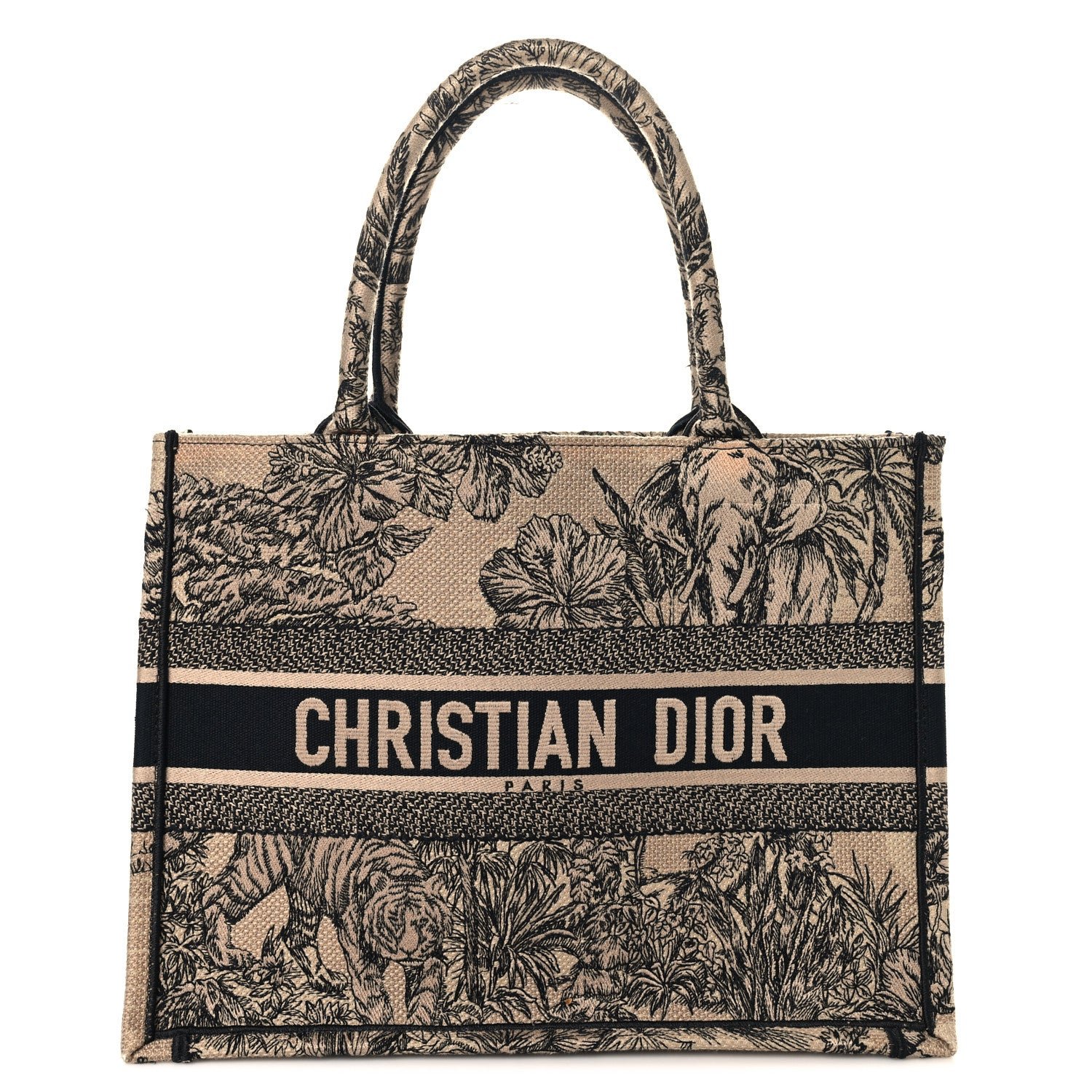 Christian Dior Canvas Embroidered Medium Dioriviera Toile De Jouy Book Tote Black