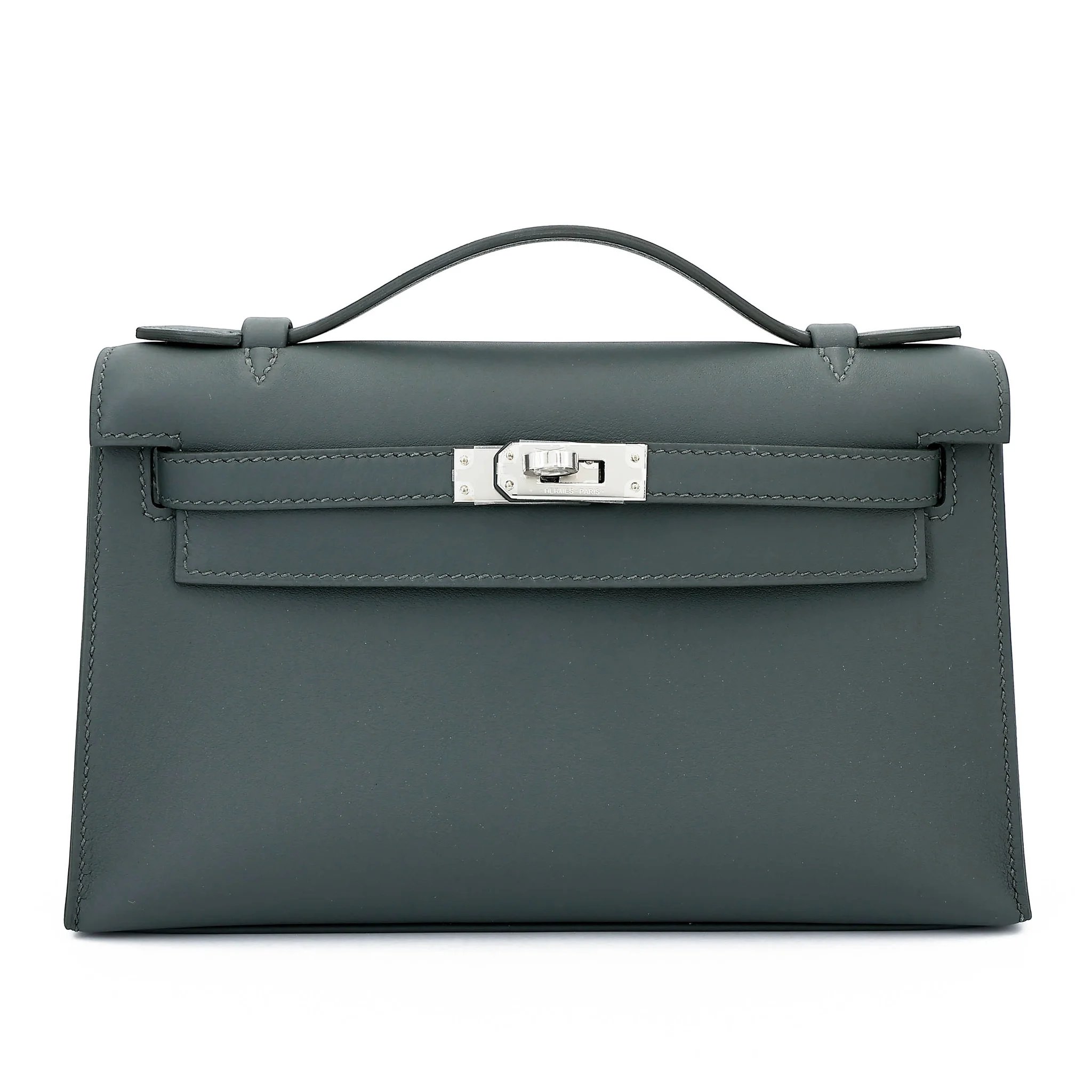 Brand New ( Rank N ) HERMÈS Kelly Pochette Vert Mangrove (Q0) Swift Palladium hardware K (2025)