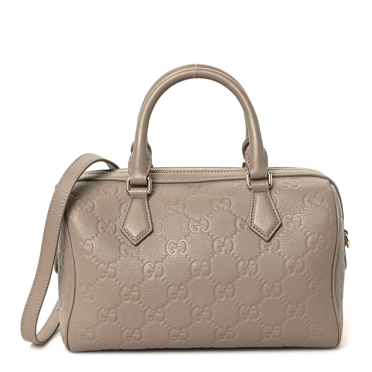 Gucci GG Grainy Calfskin Emblem Small Top Handle Bag Taupe