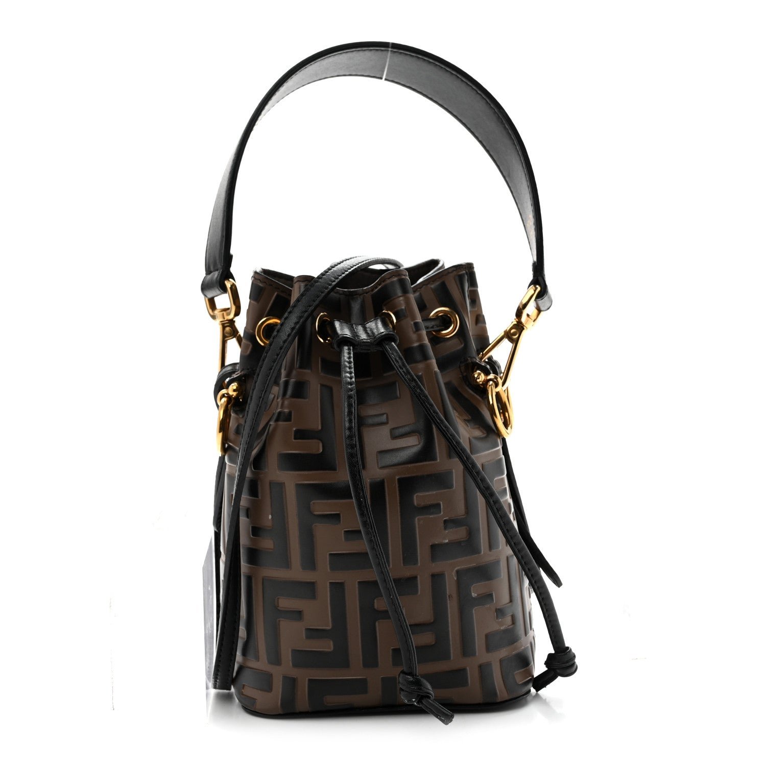Fendi Vitello Liberty F is Fendi Bi-Color FF 1974 Embossed Mini Mon Tresor Bucket Bag Maya Black
