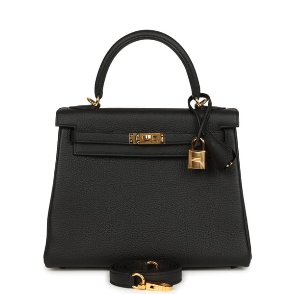 Hermes Hermes Kelly Retourne 25 Black Togo Gold Hardware