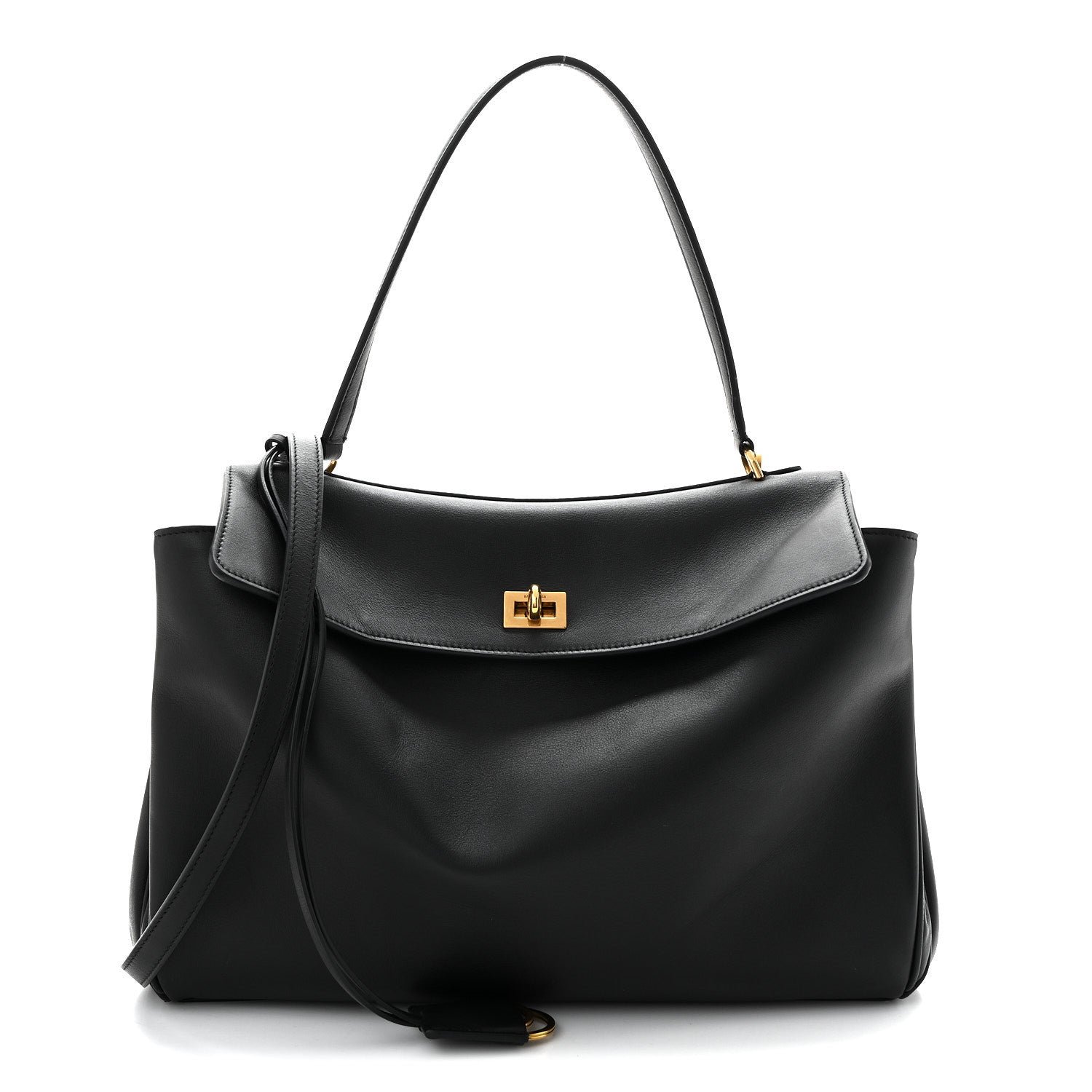 Balenciaga Natural Smooth Calfskin Medium Rodeo Top Handle Handbag Black