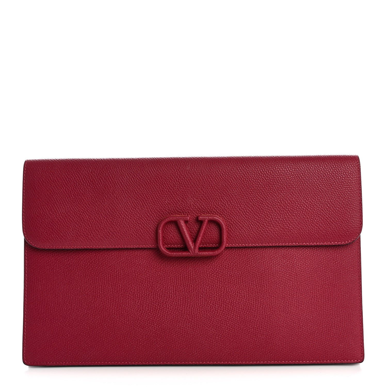 Valentino Garavani Grainy Calfskin Large Vlogo Clutch Raspberry