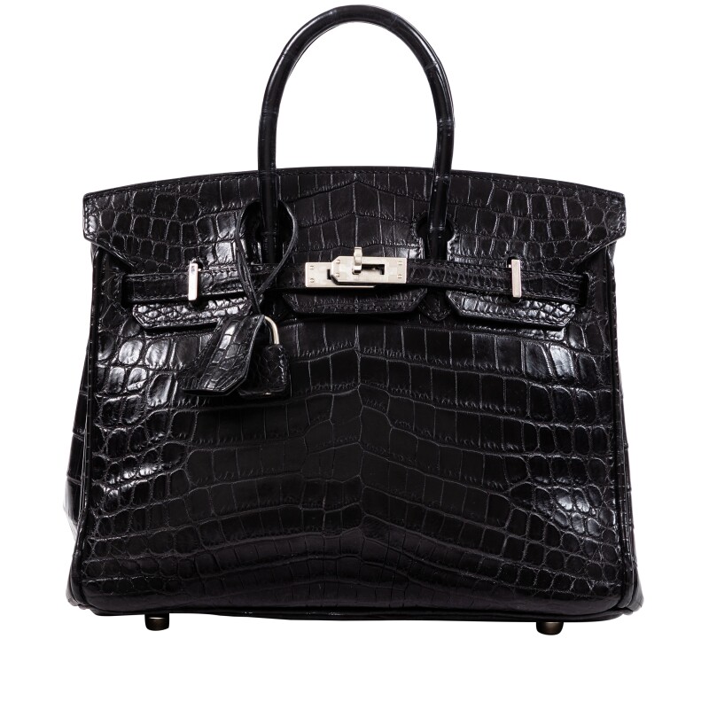 Hermes Black Niloticus Crocodile Matt Birkin 25 Palladium Hardware, 2005