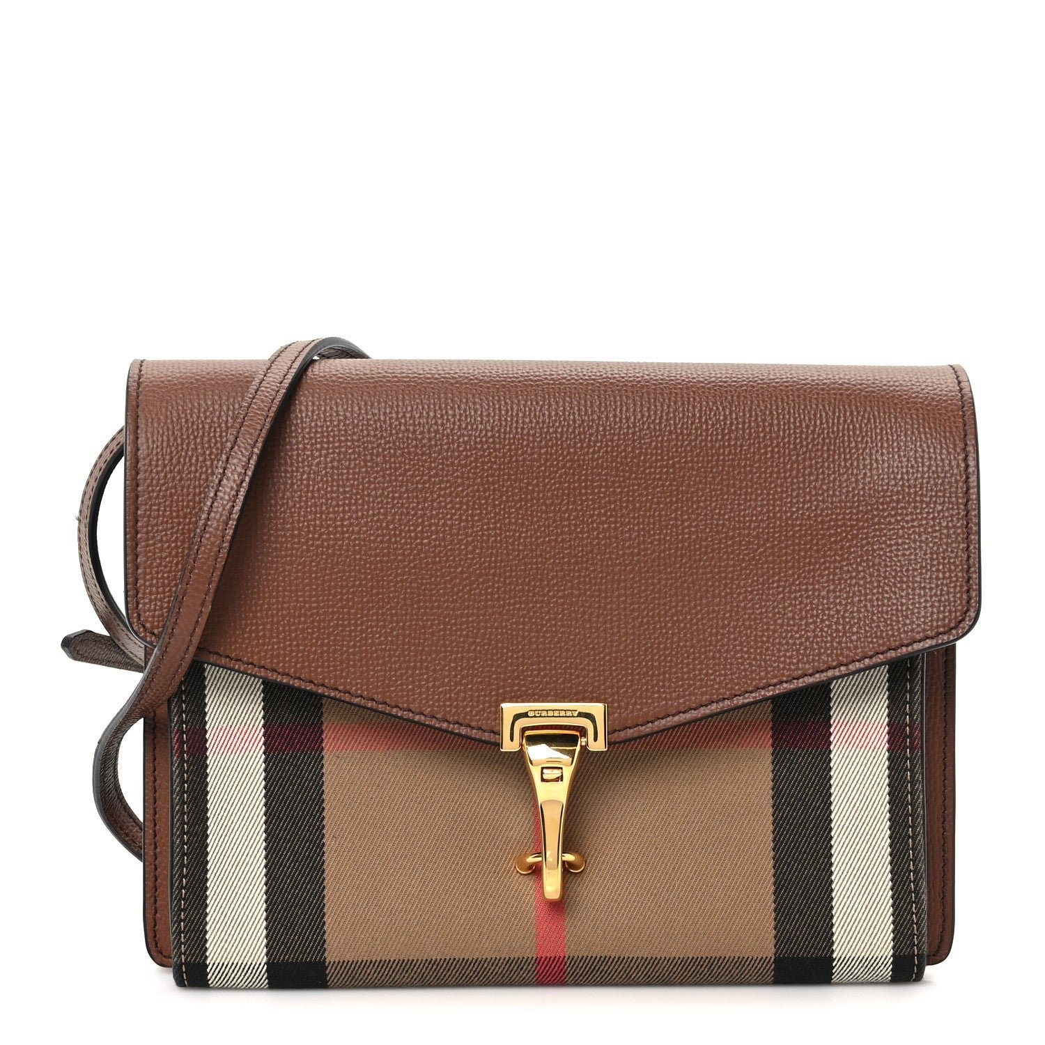 Burberry Derby Calfskin House Check Small Macken Crossbody Bag Tan