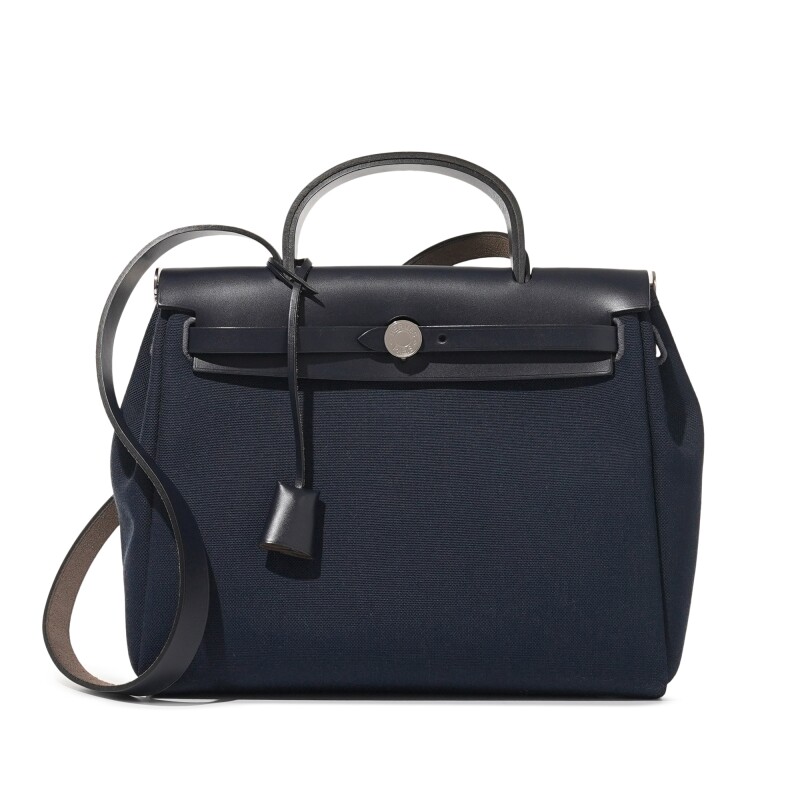 Hermes Bleu Indigo Vache Hunter and Bleu Marine Toile Herbag Zip 31 Palladium Hardware, 2020