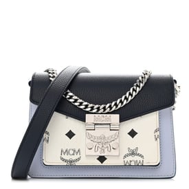 MCM Calfskin Visetos Mini Patricia Crossbody Bag Indigo White