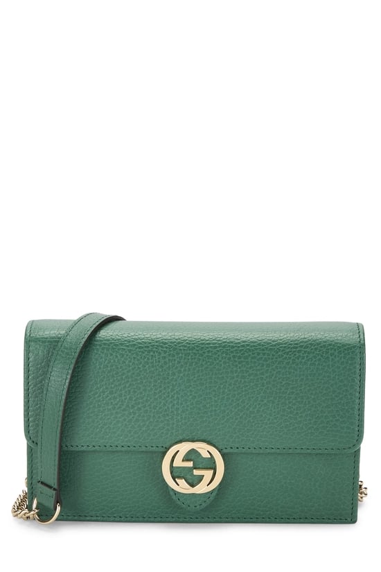Green Leather Interlocking Wallet On Chain (WOC) Small