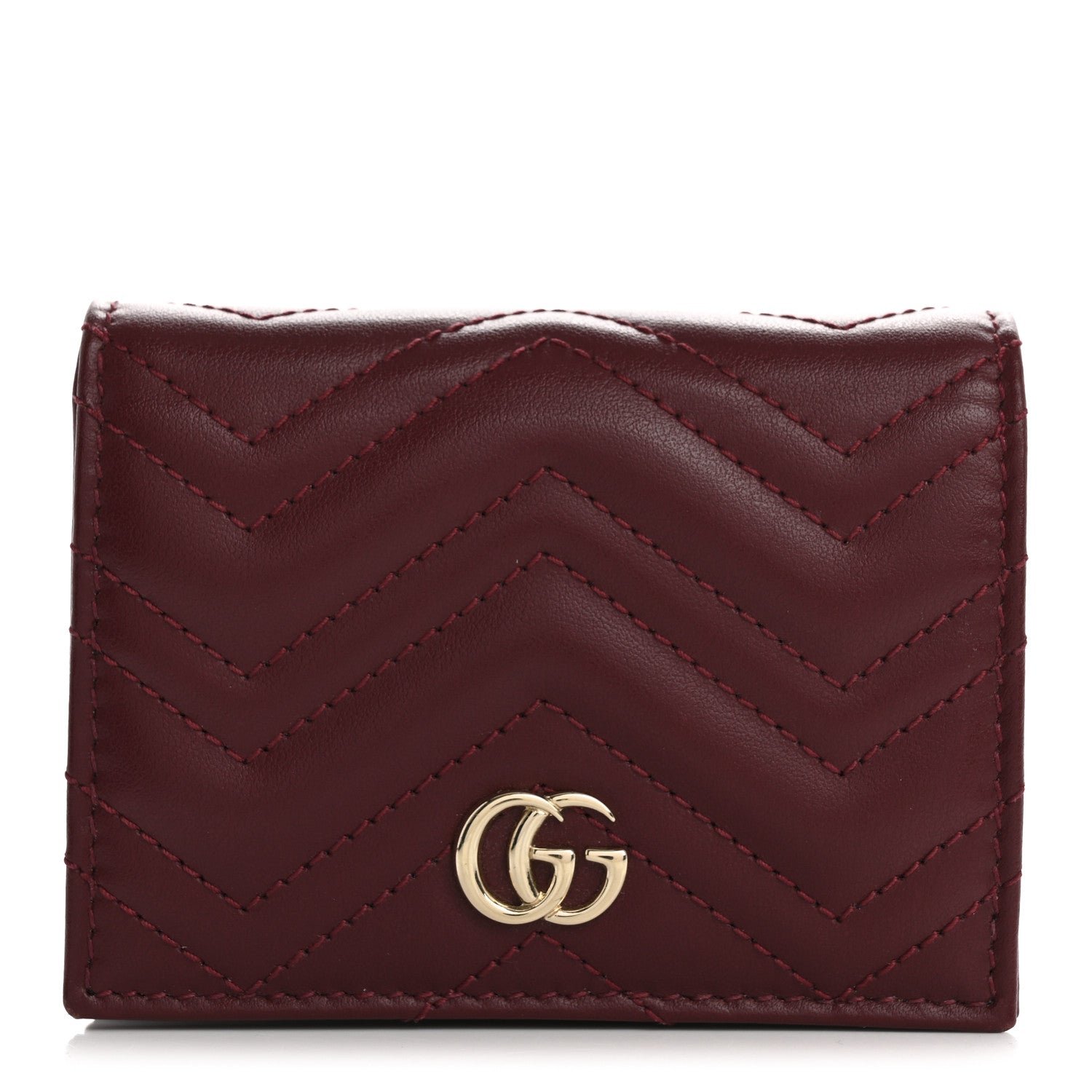 Gucci Calfskin Matelasse GG Marmont Card Case Wallet Rosso Ancora