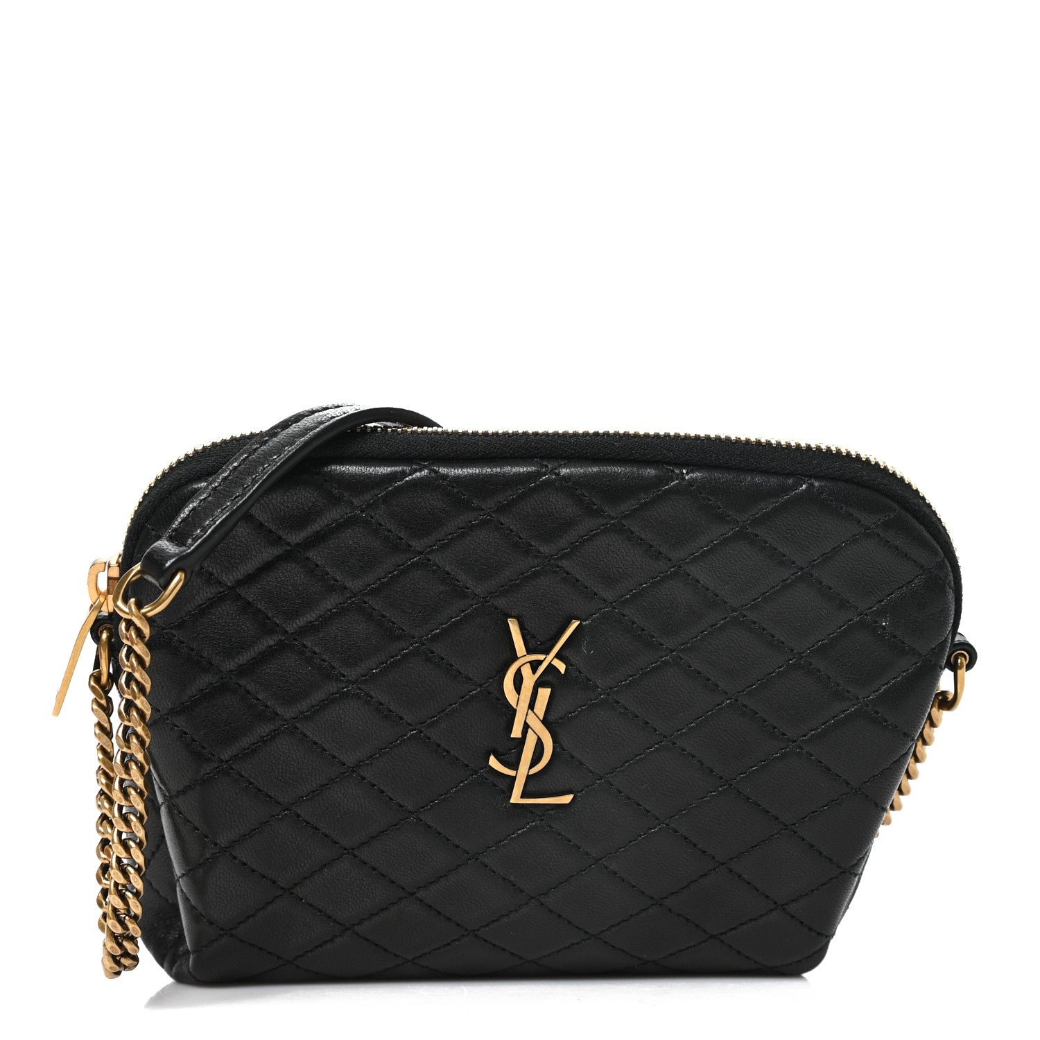 Saint Laurent Lambskin Quilted Gaby Zipped Pouch Black
