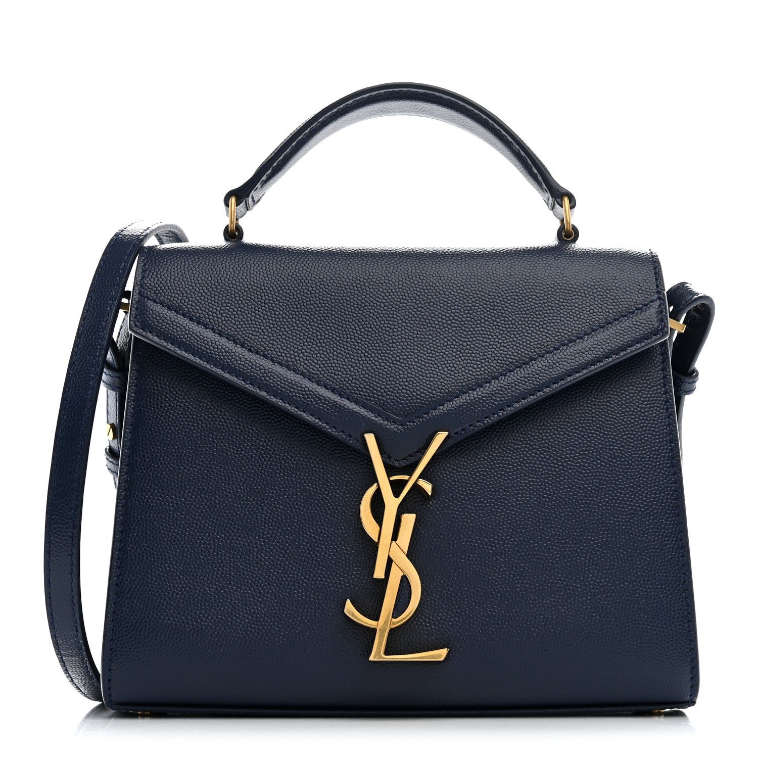 Saint Laurent Grain de Poudre Mini Classic Monogram Cassandra Top Handle Blue Charron