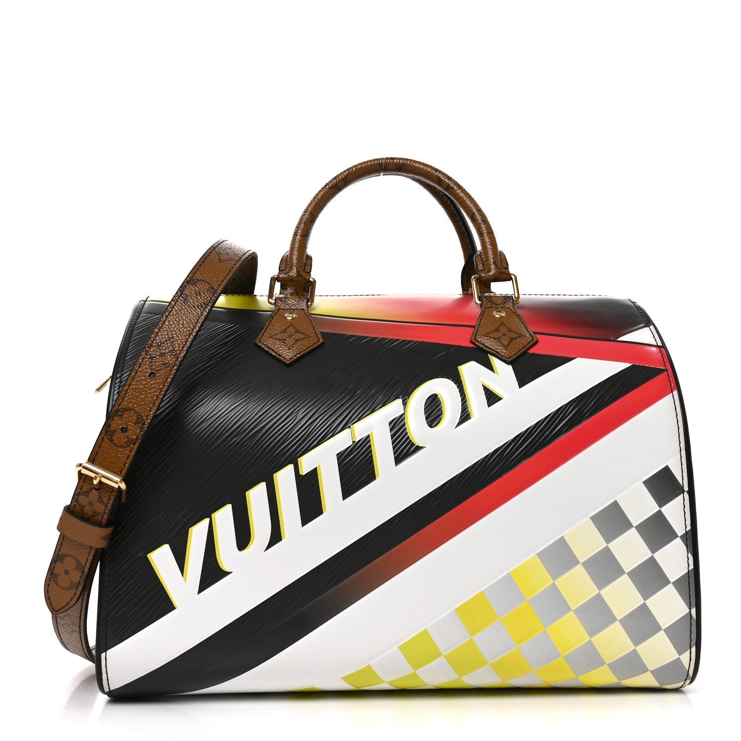 Louis Vuitton Epi Reverse Monogram Damier Race Speedy Bandouliere 30 Black Yellow
