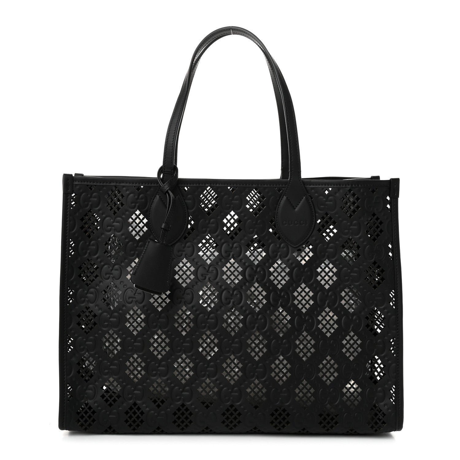 Gucci Calfskin GG Monogram Diamond Cut Medium Ophidia Tote Bag Black