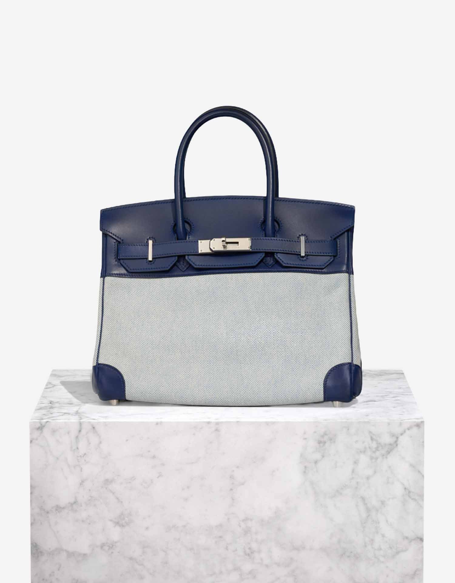Hermes 
		Birkin 30 Box / Toile Bleu Saphir / Écru    