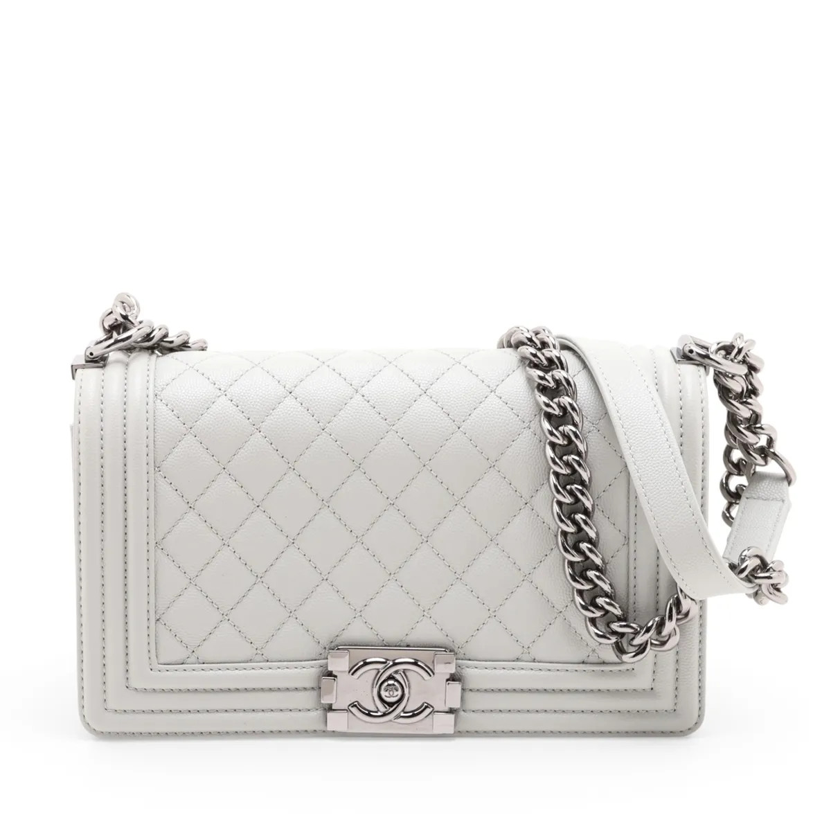 Chanel BOY CHANEL 25 Caviar Skin Chain Shoulder Bag Gray Silver Metal Fittings 2