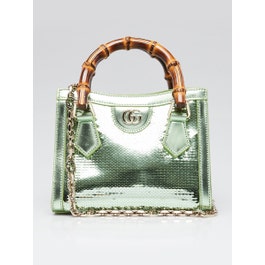 Gucci Green Metallic Leather and Sequin Mini Diana Tote Bag