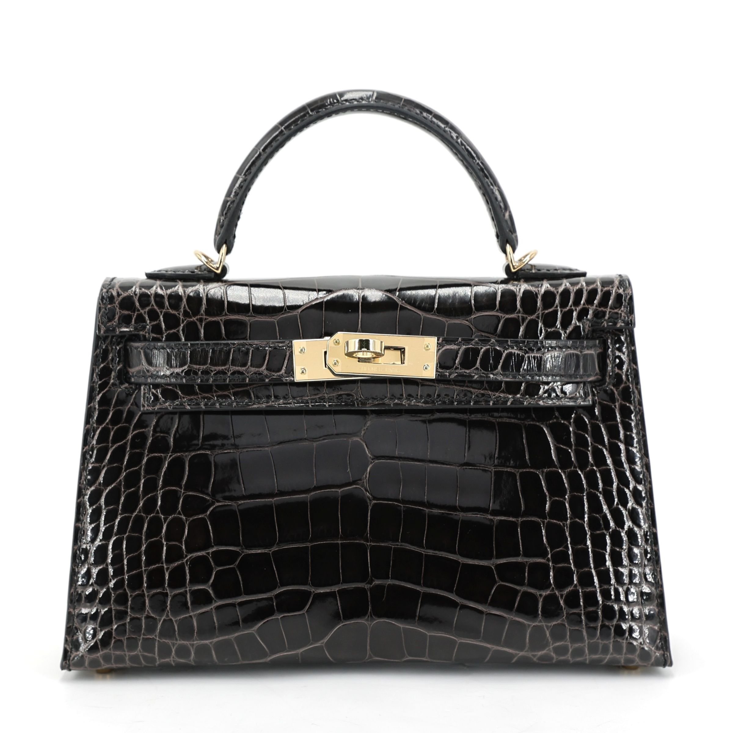 Hermes Brand New ( Rank N ) HERMÈS Mini Kelly II Graphite (88) Alligator Permabrass hardware K (2025)