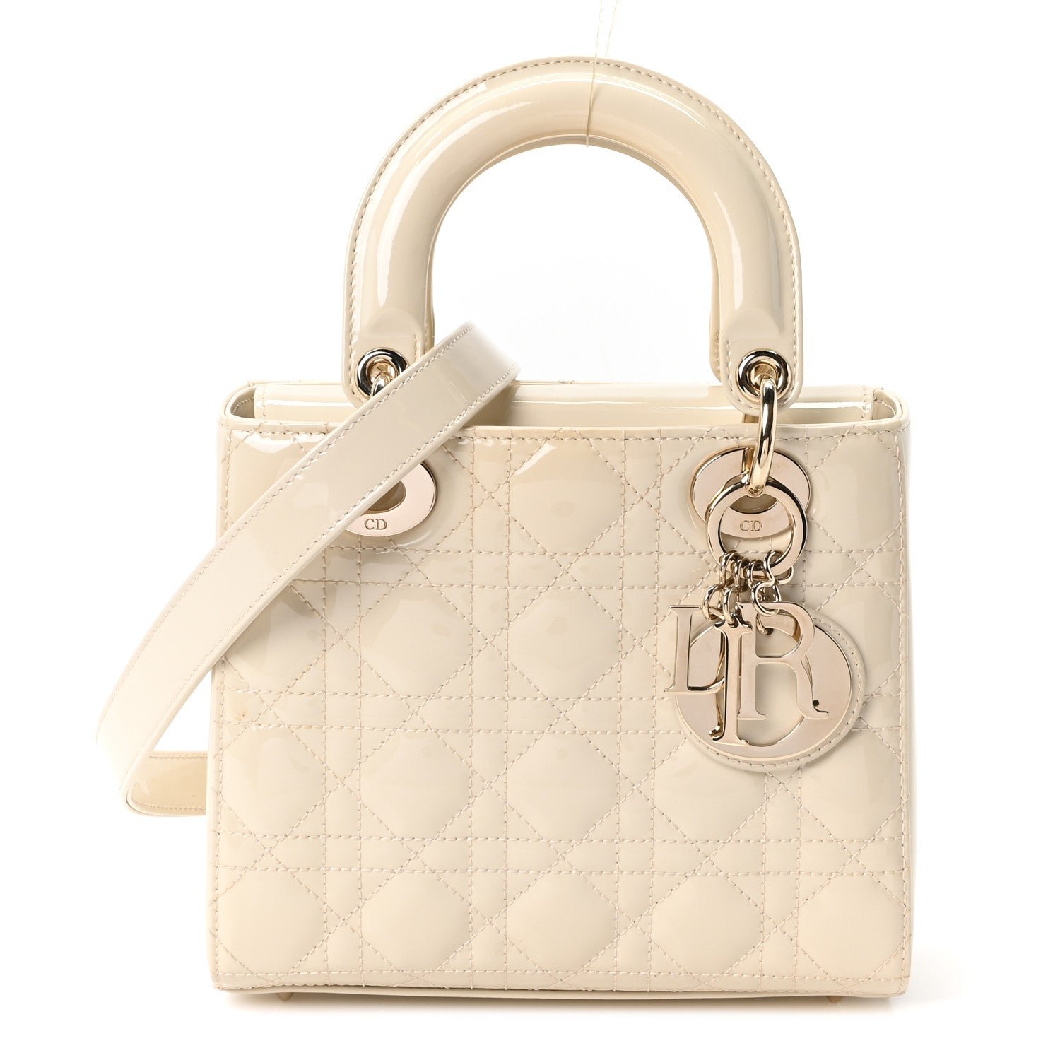 Christian Dior Patent Cannage Small Lady Dior Dusty Ivory