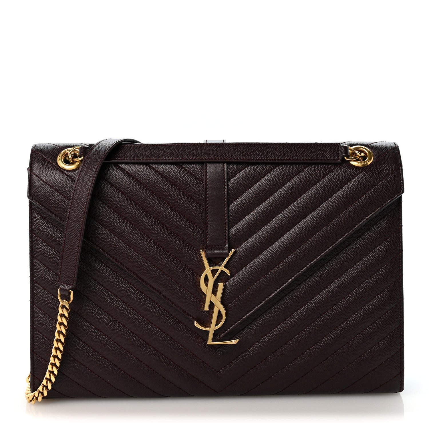 Saint Laurent Saint Laurent Grain De Poudre Matelasse Chevron Large Monogram Satchel Rouge Legion
