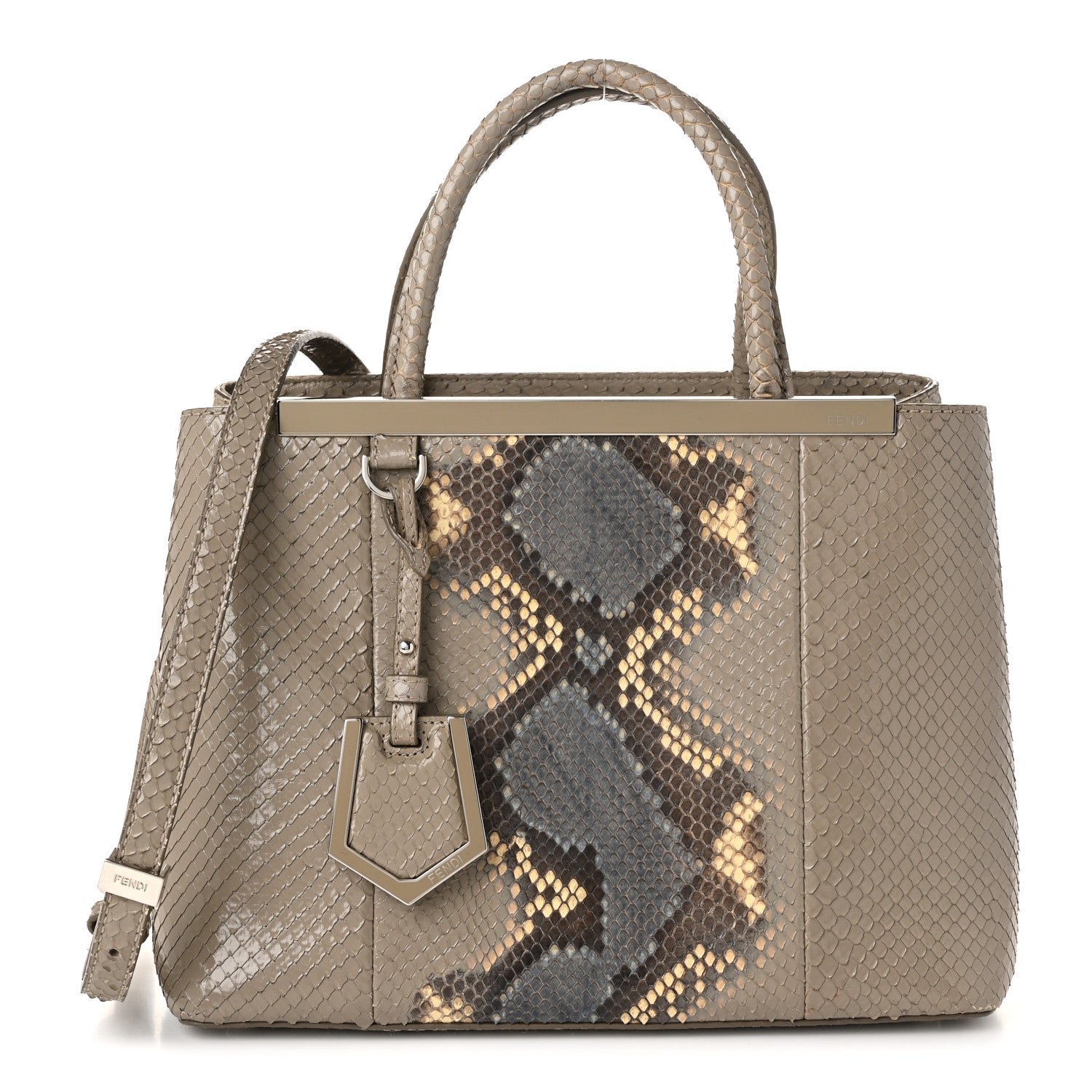 Fendi Snakeskin Petite 2Jours Tote Beige Multicolor