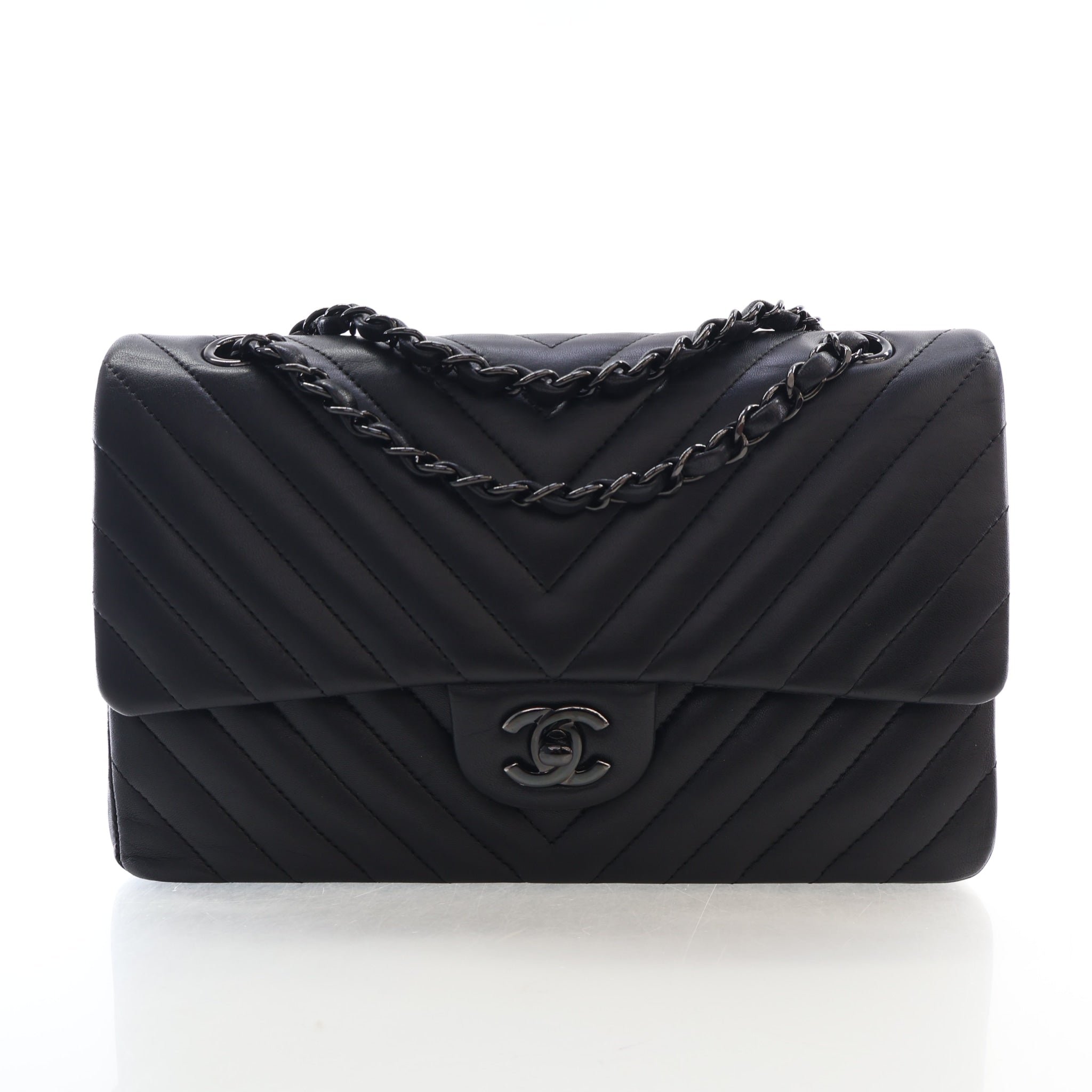 Chanel Medium Lambskin Chevron So Black Double Flap Bag