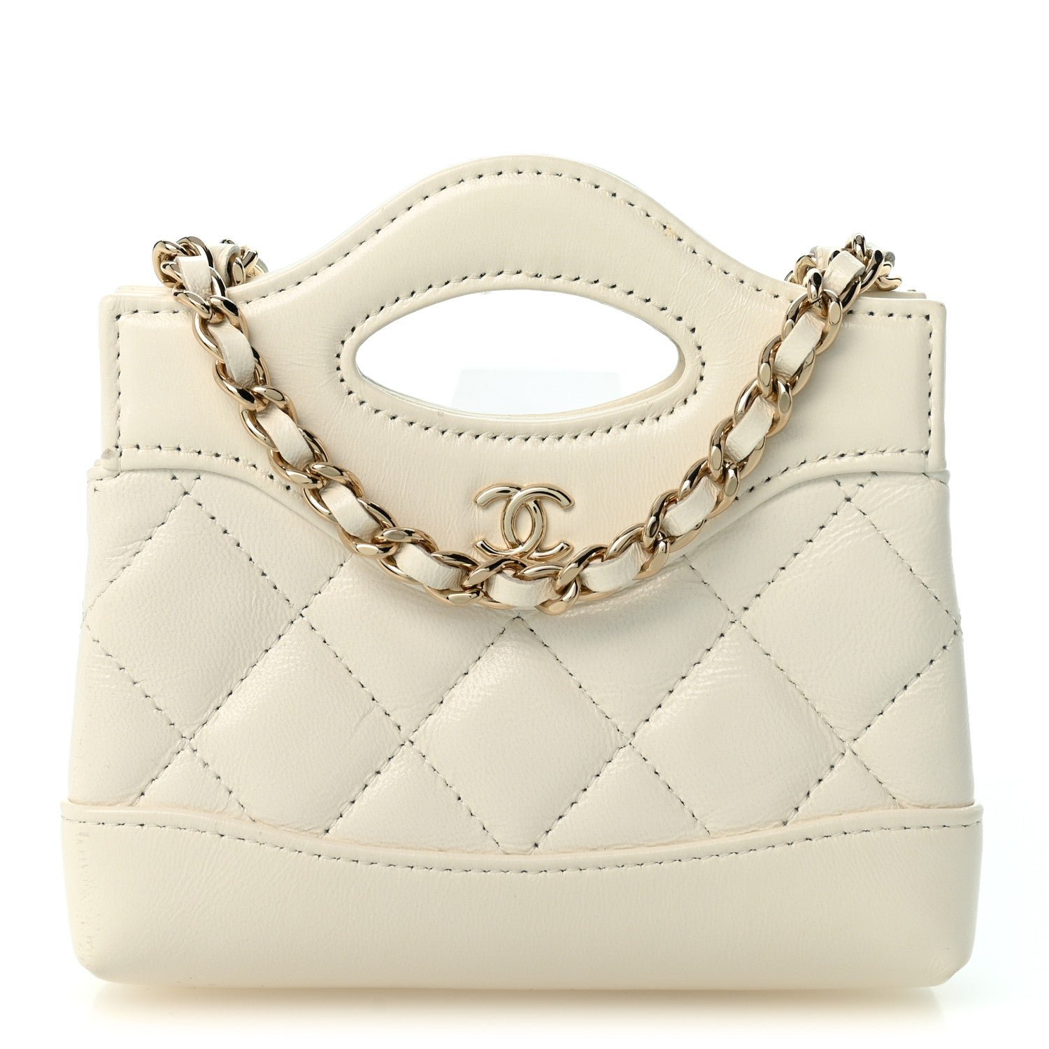 Chanel Shiny Lambskin Quilted Micro 31 Clutch With Chain White