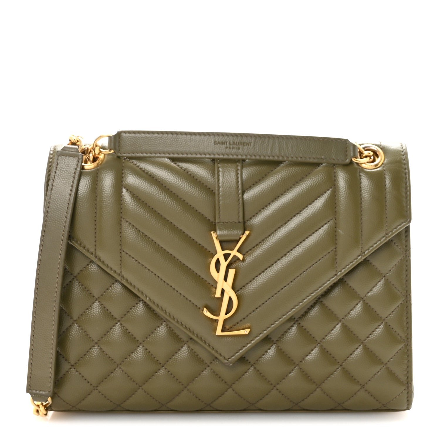 Saint Laurent Saint Laurent Grain De Poudre Textured Mixed Matelasse Triquilt Medium Monogram Satchel Light Sage