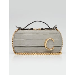 Chloe Chloe Grey Crocodile Embossed Leather C Mini Vanity Bag