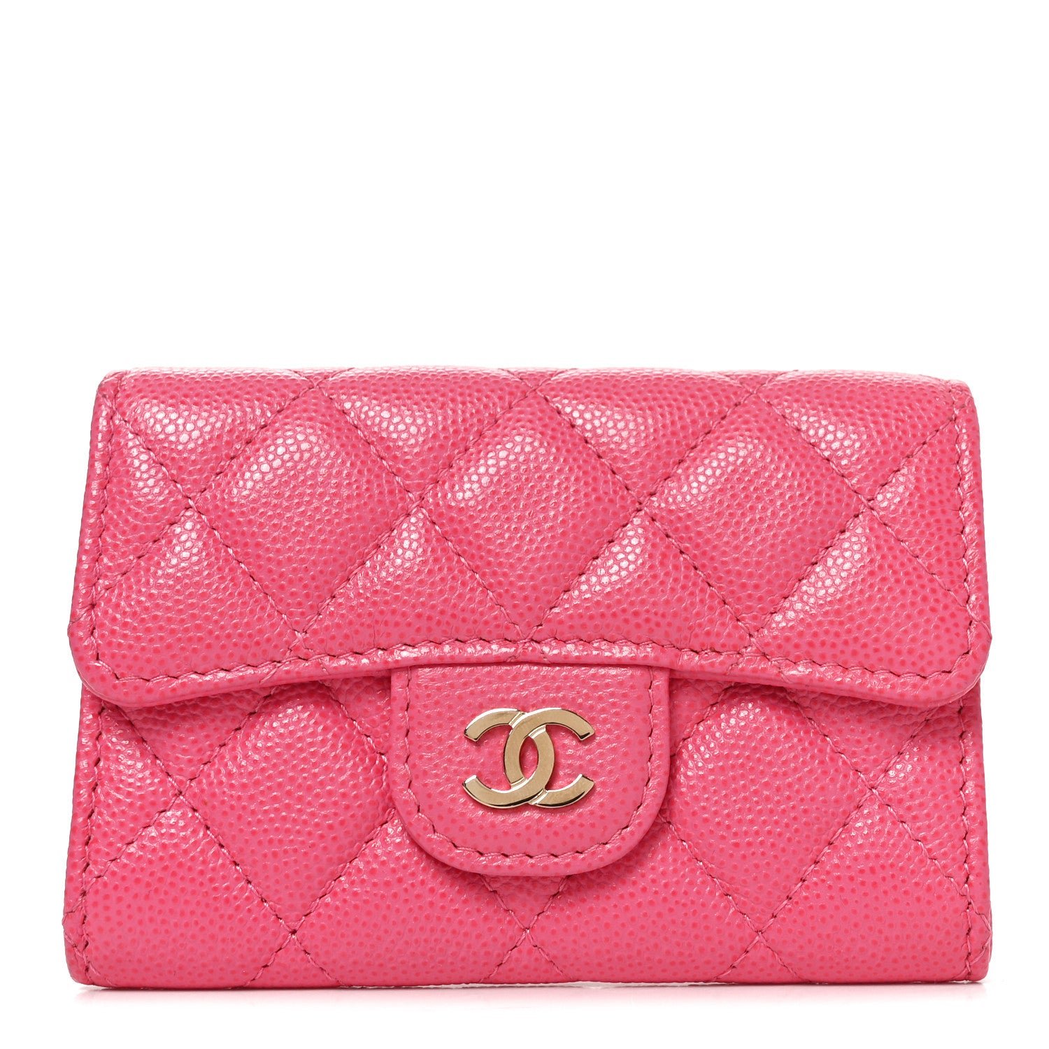 Chanel Caviar Quilted Flap Card Holder Wallet Pink