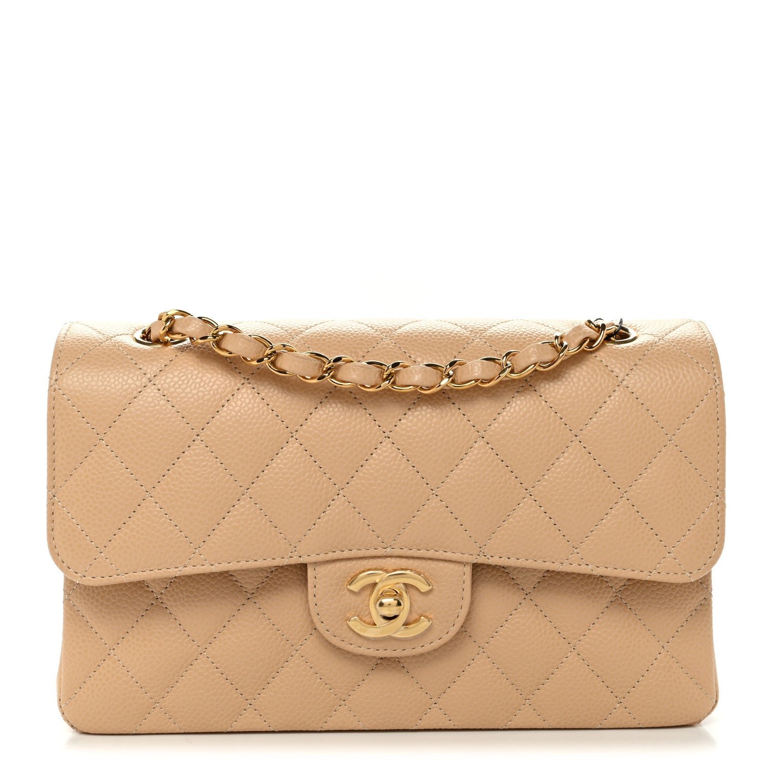 Chanel Caviar Quilted Small Double Flap Beige