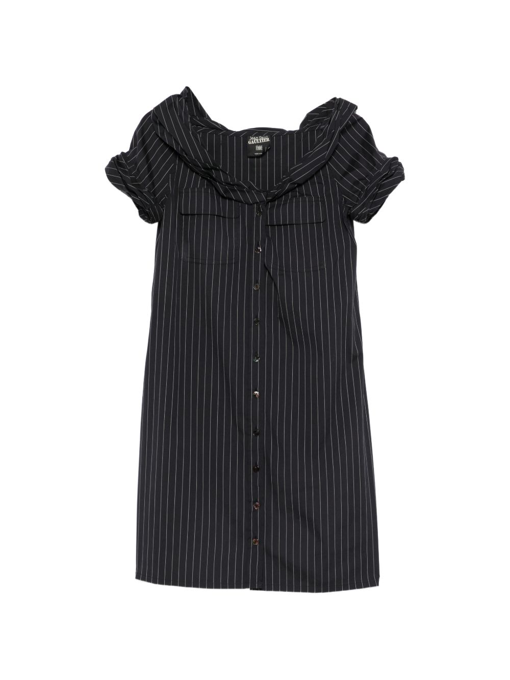 2000s pinstripe off-the-shoulder mini dress