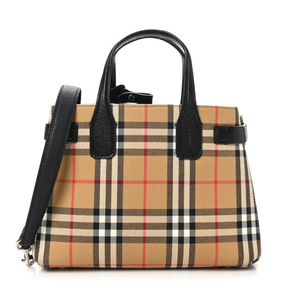 Burberry Goatskin Vintage Check Small Banner Tote Black