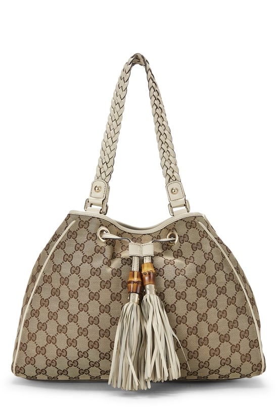 White Original GG Canvas Peggy Braided Tote Large