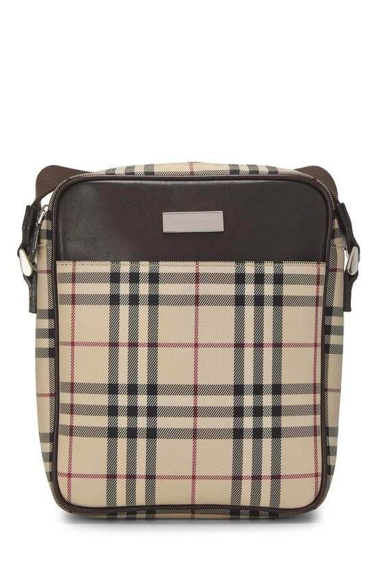 Brown Nylon House Check Vertical Camera Bag Medium