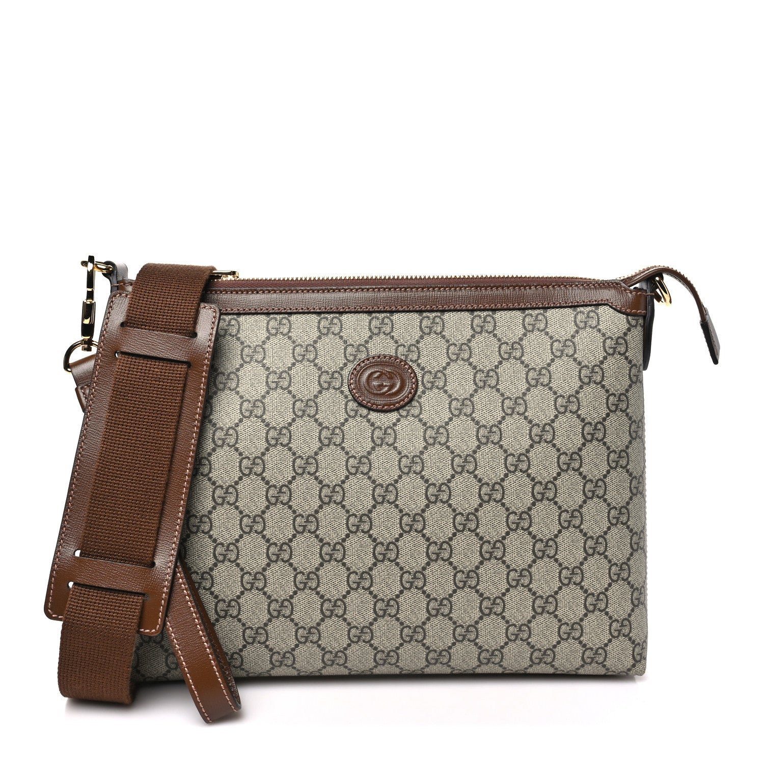 Gucci GG Supreme Monogram Azalea Calfskin Retro Interlocking G Wristlet Messenger Bag Beige Ebony Brown Sugar Beige Ebony Brown Sugar