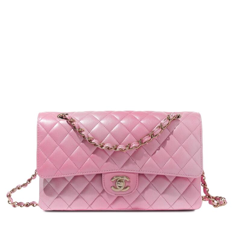 Pink Quilted Lambskin Medium Timeless Double Flap Gold Hardware