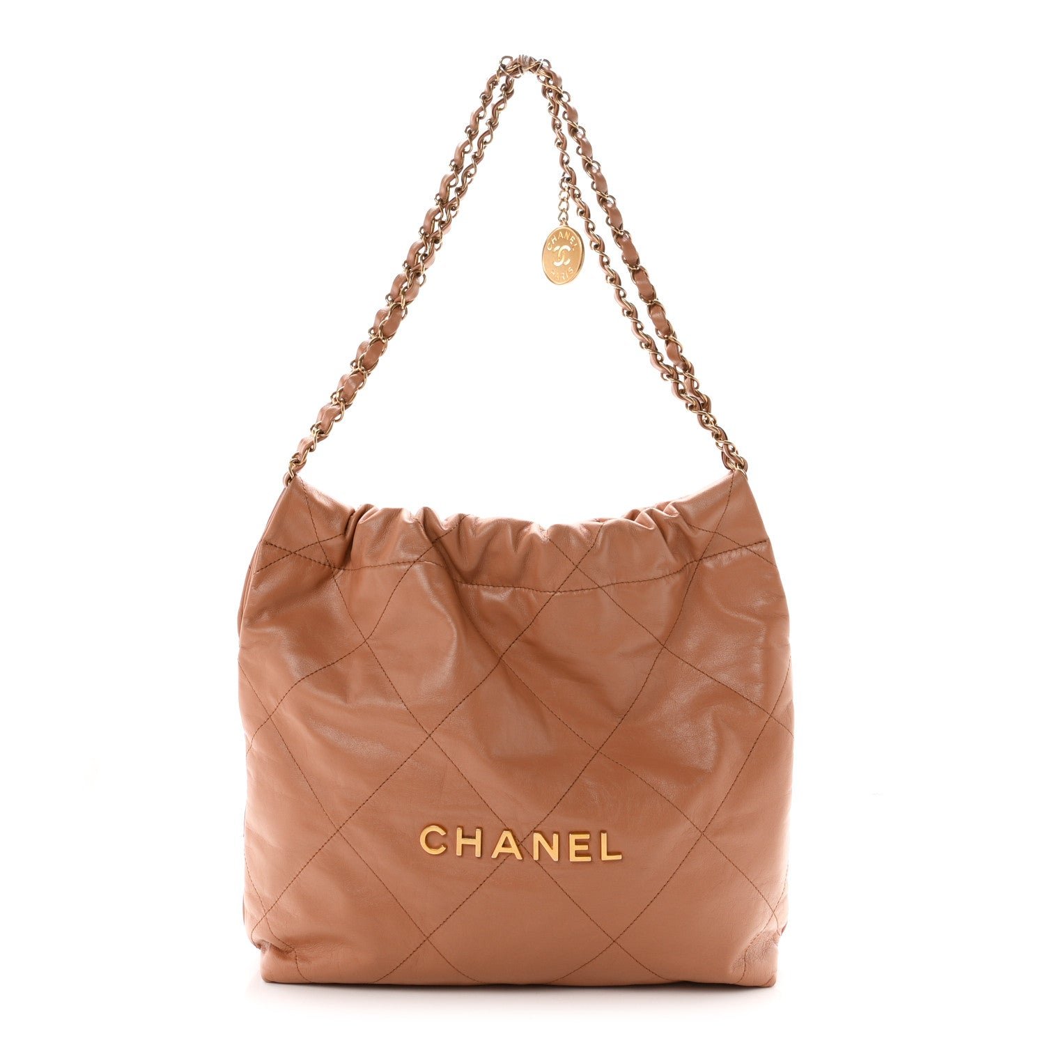 Chanel Shiny Calfskin Quilted Small Chanel 22 Camel