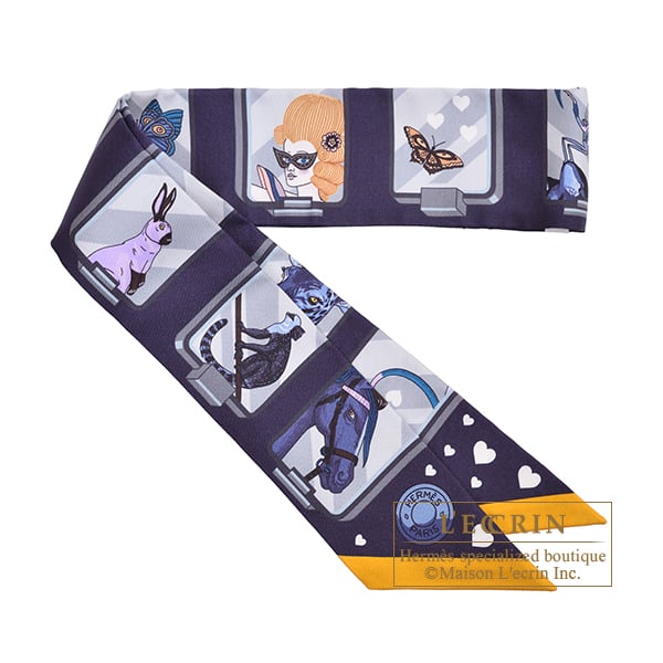 Hermes Twilly Hermes Story Marine/Grey/Gold Silk