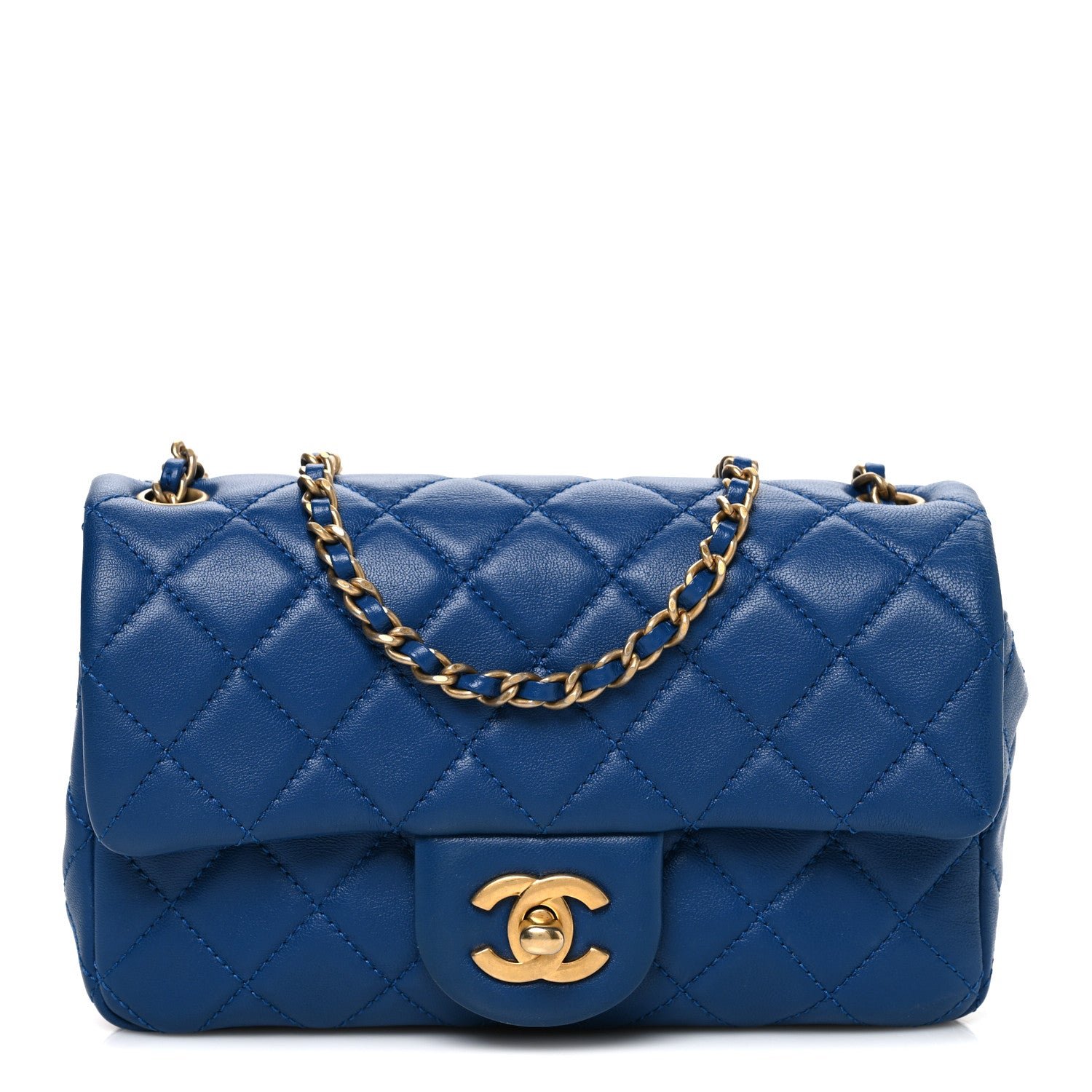 Chanel Lambskin Quilted Pearl Crush Mini Rectangular Flap Blue