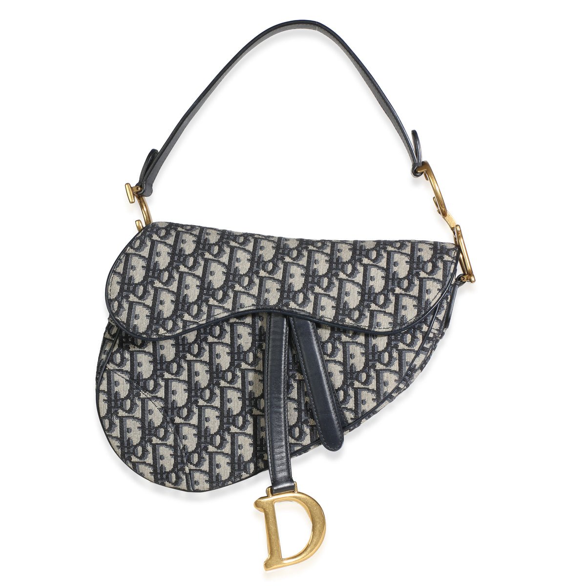 Blue Oblique Jacquard Canvas Medium Saddle Bag