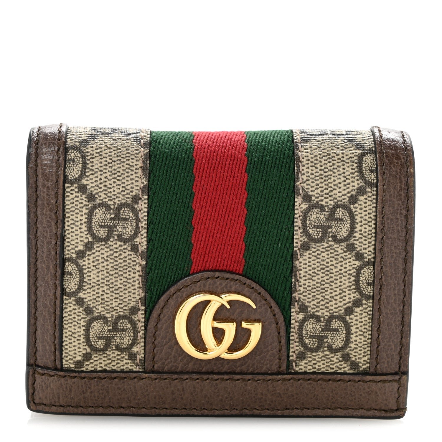 Gucci GG Supreme Monogram Web Ophidia Card Case Beige New Acero
