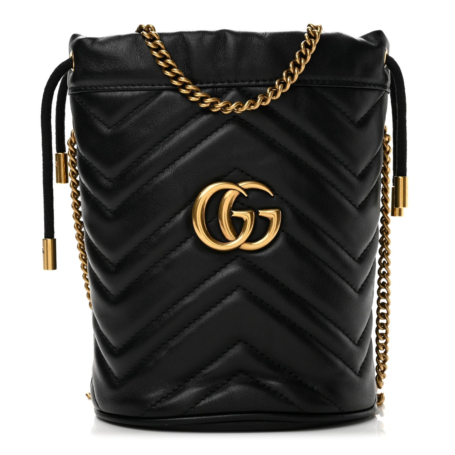 Gucci Calfskin Matelasse Mini GG Marmont 2.0 Bucket Bag Black
